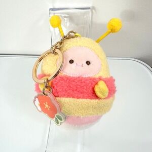 MINISO Kawaii Plush Keychain – Pastel Bee Bag Charm, Cute Soft Charm Yellow Pink